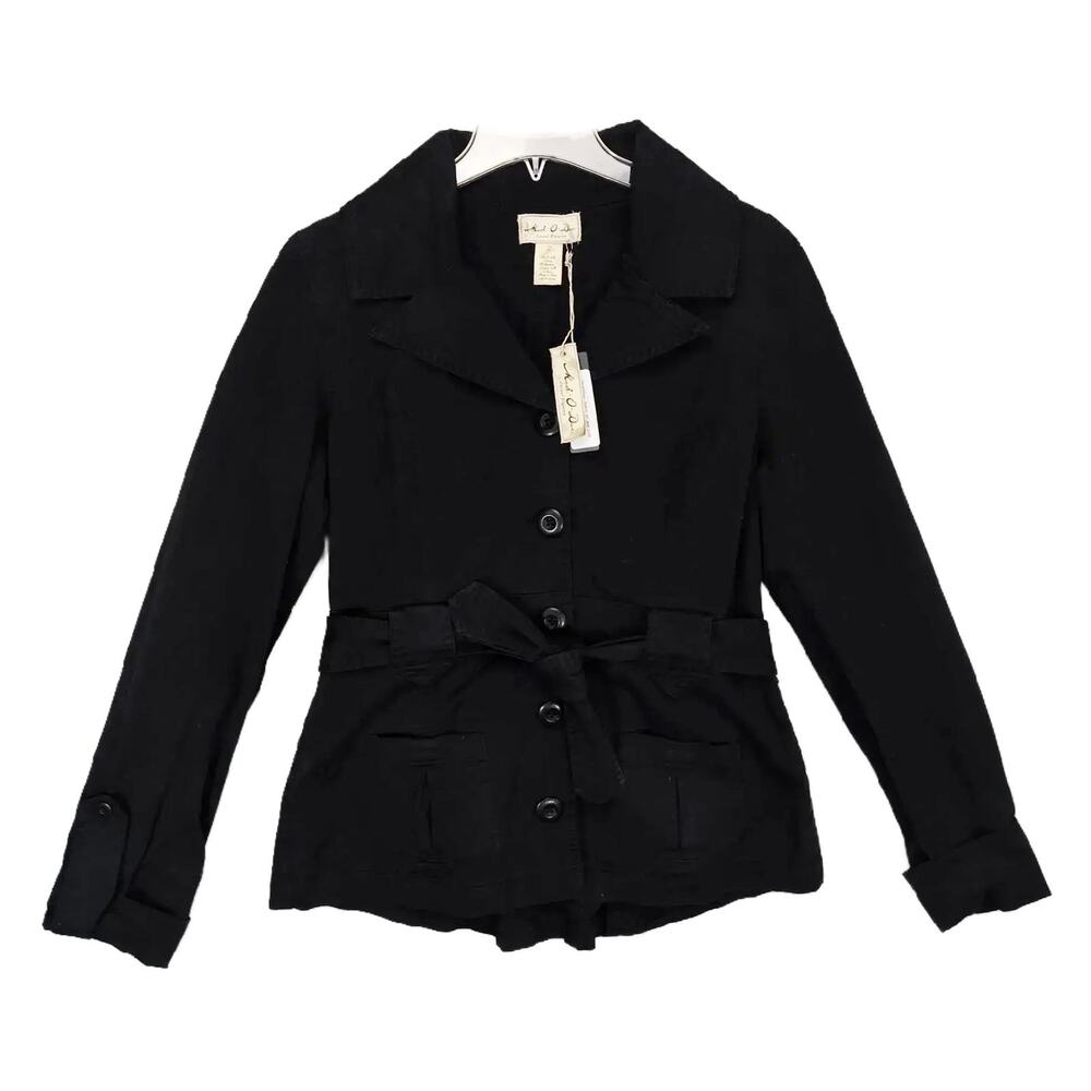 NWT Mod O Doc Women's 2 Black‎ Safari Jacket, Tie Waist Peacoat Pockets $108